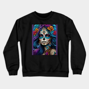 Colorful Tribute: Day of the Dead Makeup Artistry Crewneck Sweatshirt